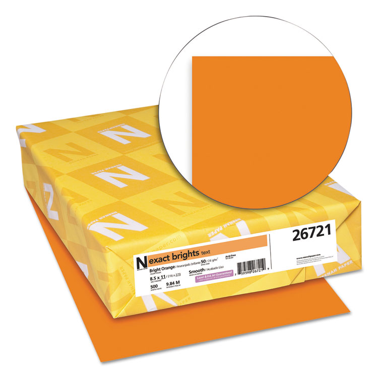 Neenah Paper Exact Brights Paper, 20 lb Bond Weight, 8.5 x 11, Bright Orange, 500/Ream (WAU26721)