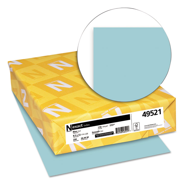 Neenah Paper Exact Index Card Stock, 110 lb Index Weight, 8.5 x 11, Blue, 250/Pack (WAU49521)