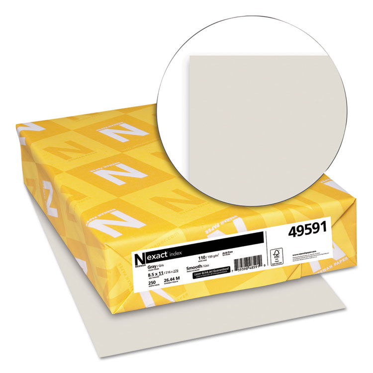 Neenah Paper Exact Index Card Stock, 110 lb Index Weight, 8.5 x 11, Gray, 250/Pack (WAU49591)