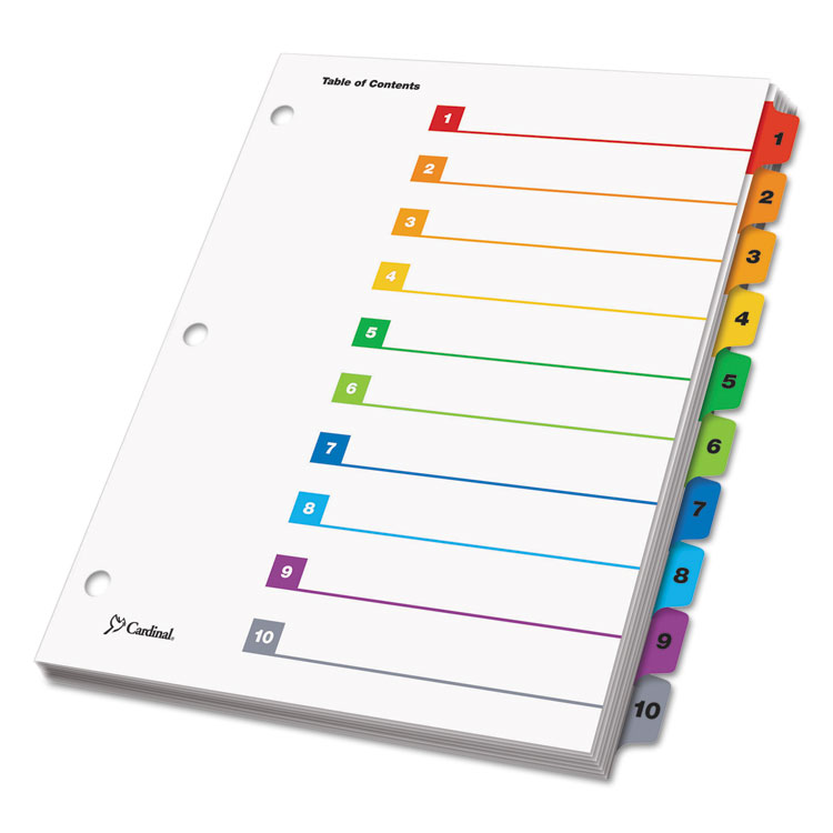 Cardinal OneStep Printable Table of Contents and Dividers, 10-Tab, 1 to 10, 11 x 8.5, White, Assorted Tabs, 1 Set (CRD61018)