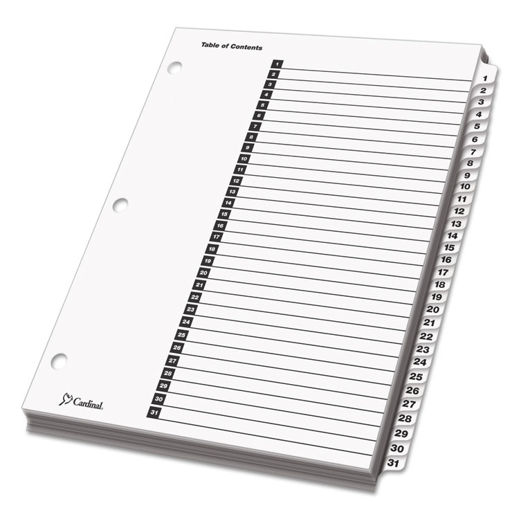 Cardinal OneStep Printable Table of Contents and Dividers, 31-Tab, 1 to 31, 11 x 8.5, White, White Tabs, 1 Set (CRD60113)