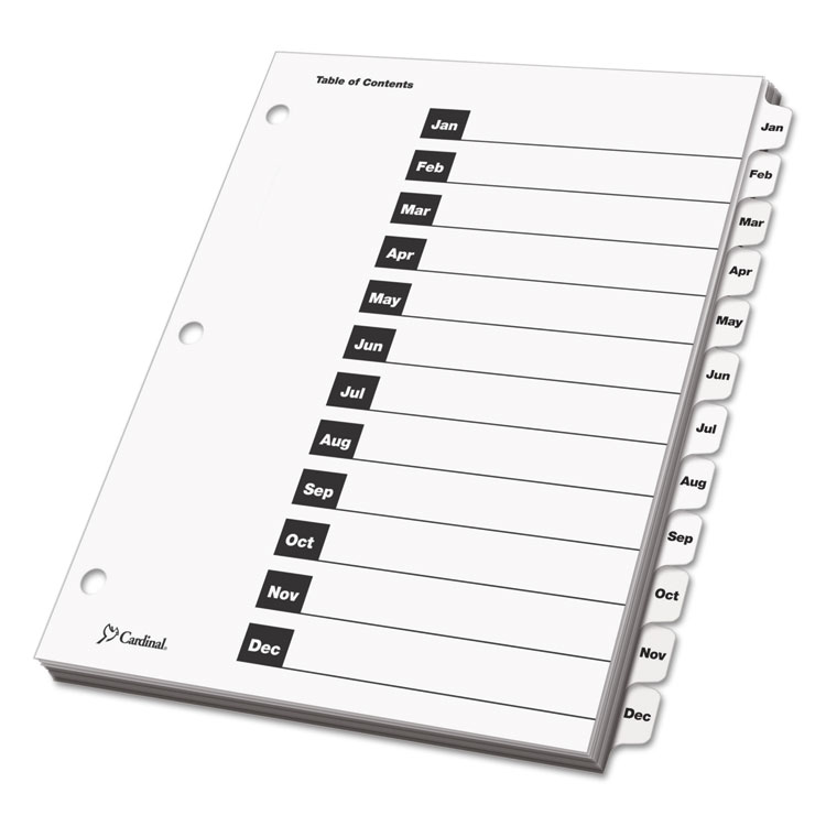 Cardinal OneStep Printable Table of Contents and Dividers, 12-Tab, Jan. to Dec., 11 x 8.5, White, White Tabs, 1 Set (CRD60313)