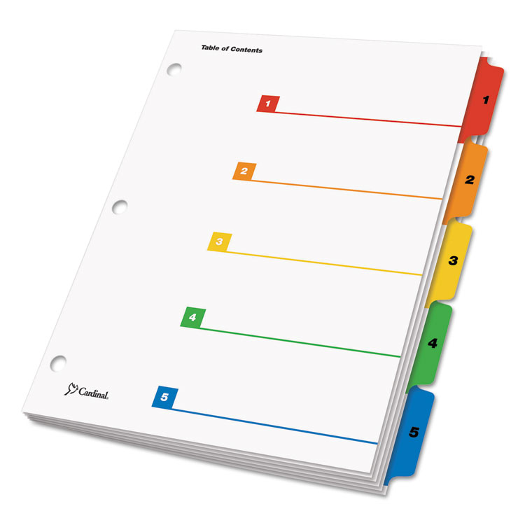 Cardinal OneStep Printable Table of Contents and Dividers, 5-Tab, 1 to 5, 11 x 8.5, White, Assorted Tabs, 1 Set (CRD60518)