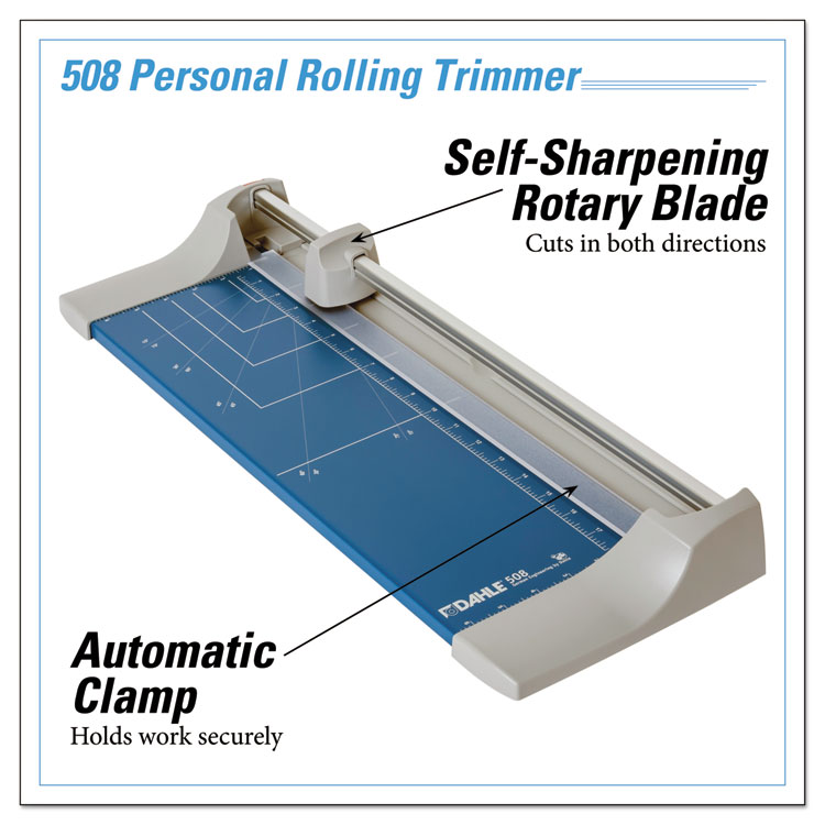 Dahle Rolling/Rotary Paper Trimmer/Cutter, 7 Sheets, 18" Cut Length, Metal Base, 8.25 x 22.88 (DAH508)