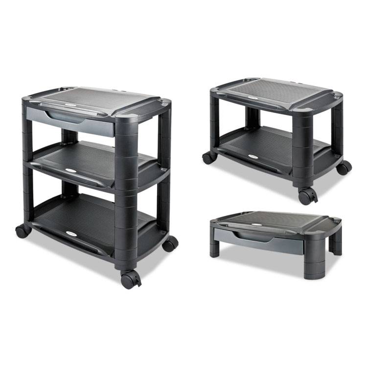 Alera 3-in-1 Cart/Stand, Plastic, 3 Shelves, 1 Drawer, 100 lb Capacity, 21.63" x 13.75" x 24.75", Black/Gray (ALEU3N1BL)