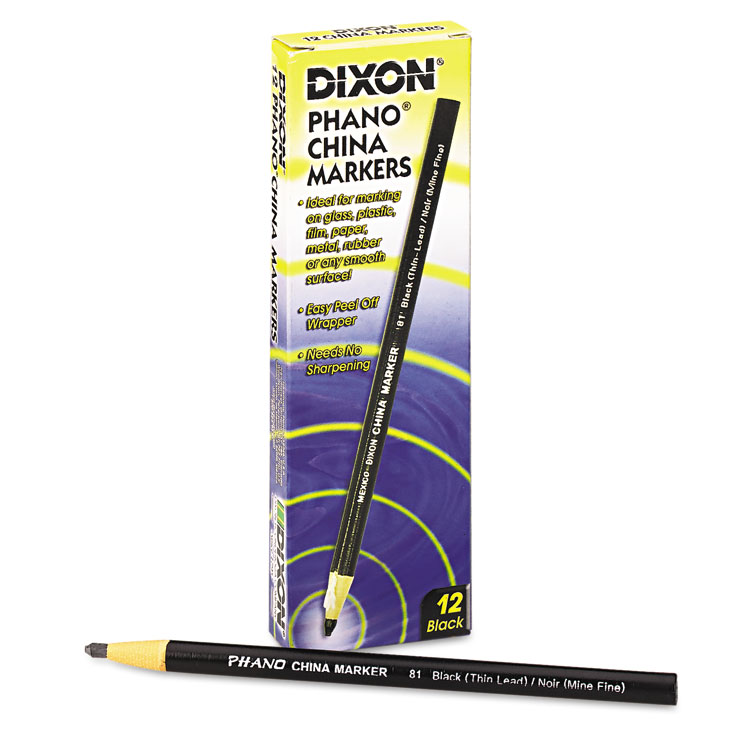 Dixon China Marker, Black, Thin Lead, Dozen (DIX00081)