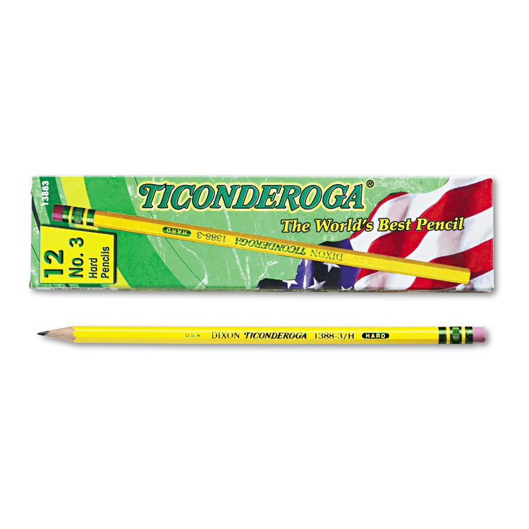 Ticonderoga Pencils, H (#3), Black Lead, Yellow Barrel, Dozen (DIX13883)