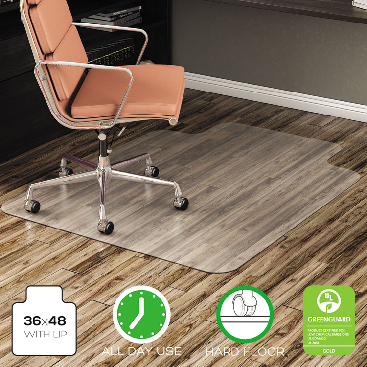 Alera All Day Use Non-Studded Chair Mat for Hard Floors, 36 x 48, Lipped, Clear (ALEMAT3648HFL)