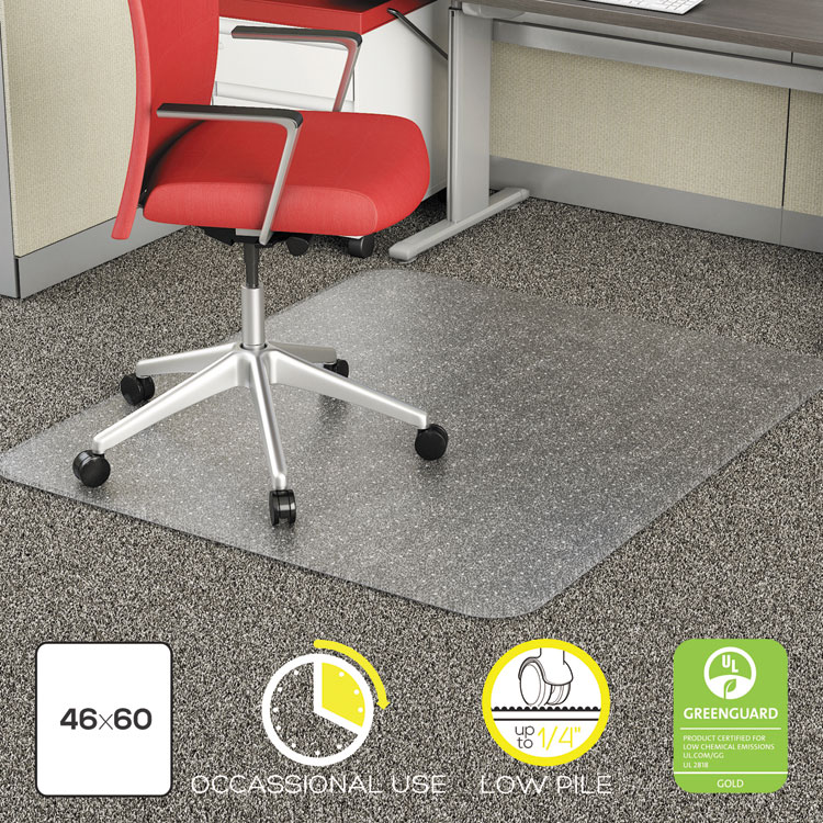 Alera Occasional Use Studded Chair Mat for Flat Pile Carpet, 46 x 60, Rectangular, Clear (ALEMAT4660CFPR)