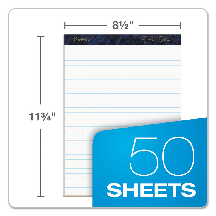 Ampad Gold Fibre Quality Writing Pads, Wide/Legal Rule, 50 White 8.5 x 11.75 Sheets, Dozen (TOP20070)
