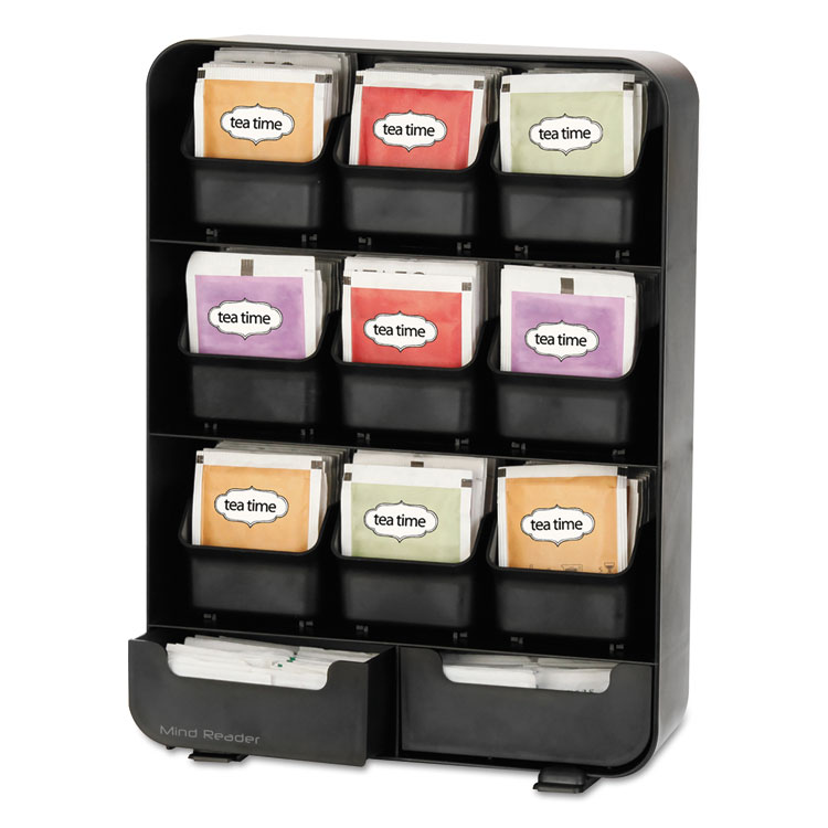 Mind Reader Baggy Nine-Drawer Tea Bag and Accessory Holder, 10.24 x 4.33 x 13.11, Black (EMSTBORGBLK)