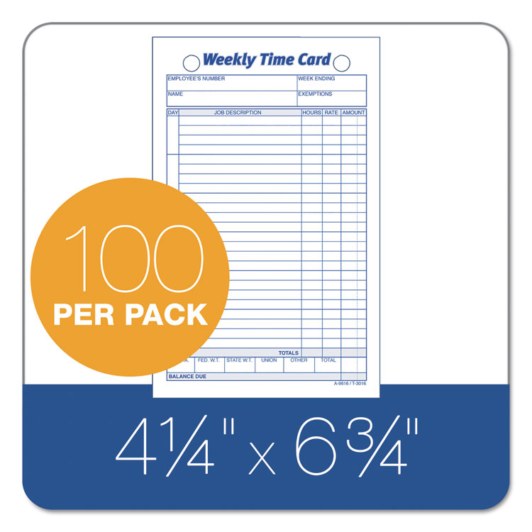 TOPS Weekly Employee Time Cards, One Side, 4.25 x 6.75, 100/Pack (TOP3016)