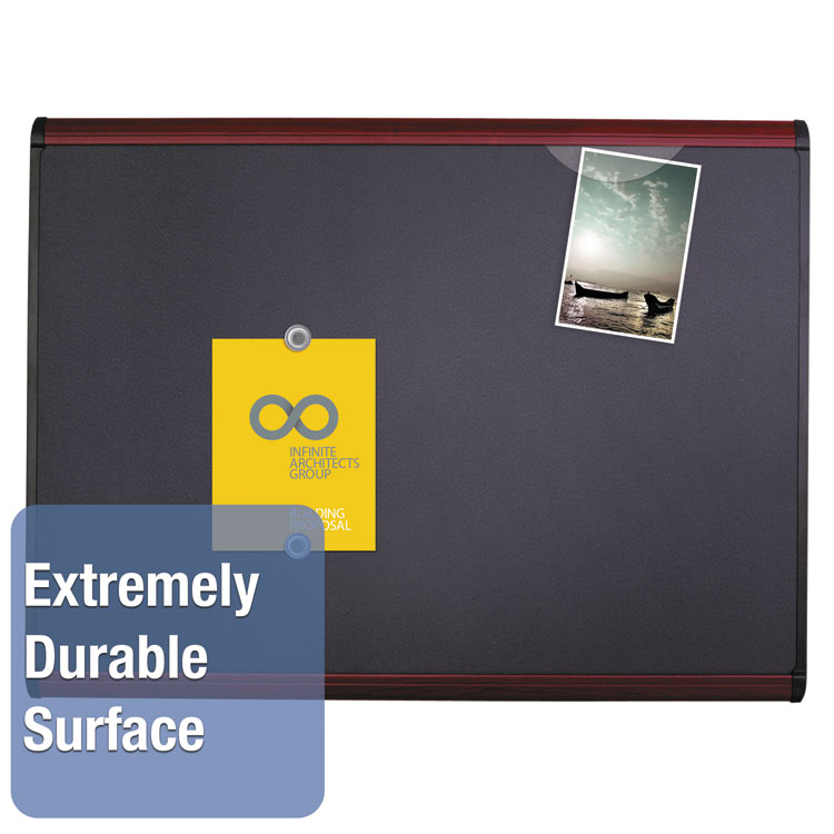 Quartet Prestige Plus Magnetic Fabric Bulletin Boards, 48 x 36, Gray Surface, Mahogany Fiberboard/Plastic Frame (QRTMB544M)