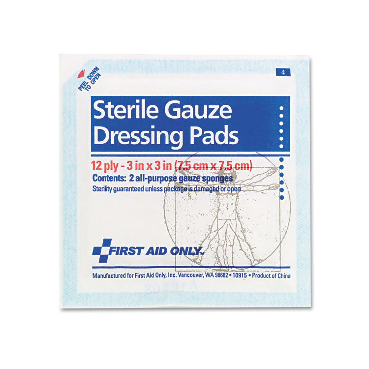 First Aid Only SmartCompliance Gauze Pads, Sterile, 12-Ply, 3 x 3, 5 Dual-Pads/Pack (FAOFAE5005)