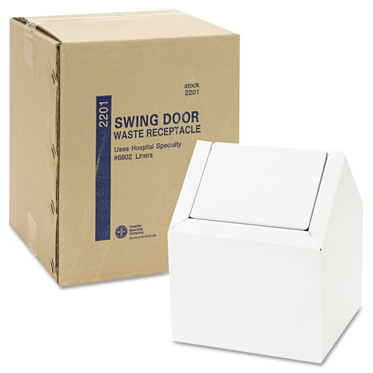 HOSPECO Double Entry, Swing Top Floor Receptacle, Metal, White (HOS2201)