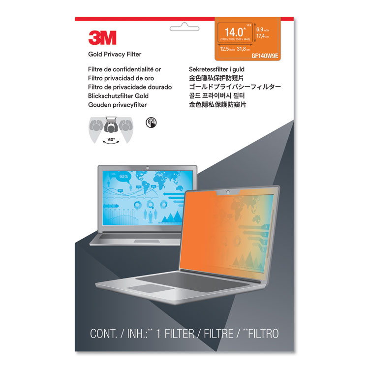 3M Touch Compatible Gold Privacy Filter for 14" Widescreen Laptop, 16:9 Aspect Ratio (MMMGF140W9E)