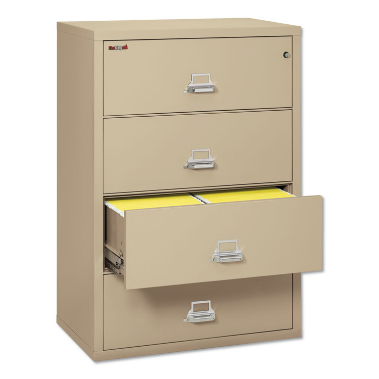 FireKing Insulated Lateral File, 4 Legal/Letter-Size File Drawers, Parchment, 37.5" x 22.13" x 52.75", 323.24 lb Overall Capacity (FIR43822CPA)