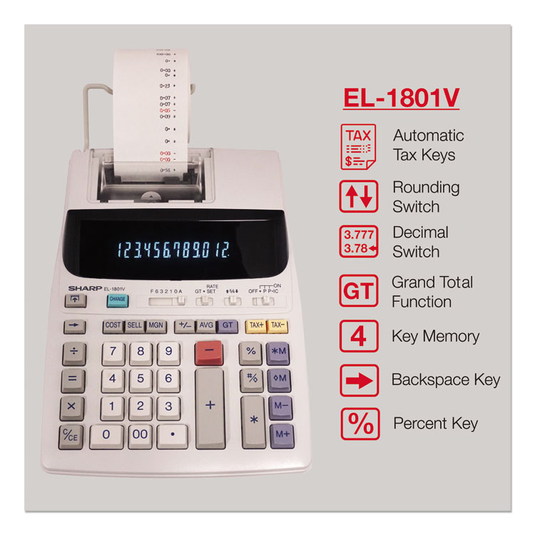 Sharp EL-1801V Two-Color Printing Calculator, Black/Red Print, 2.1 Lines/Sec (SHREL1801V)
