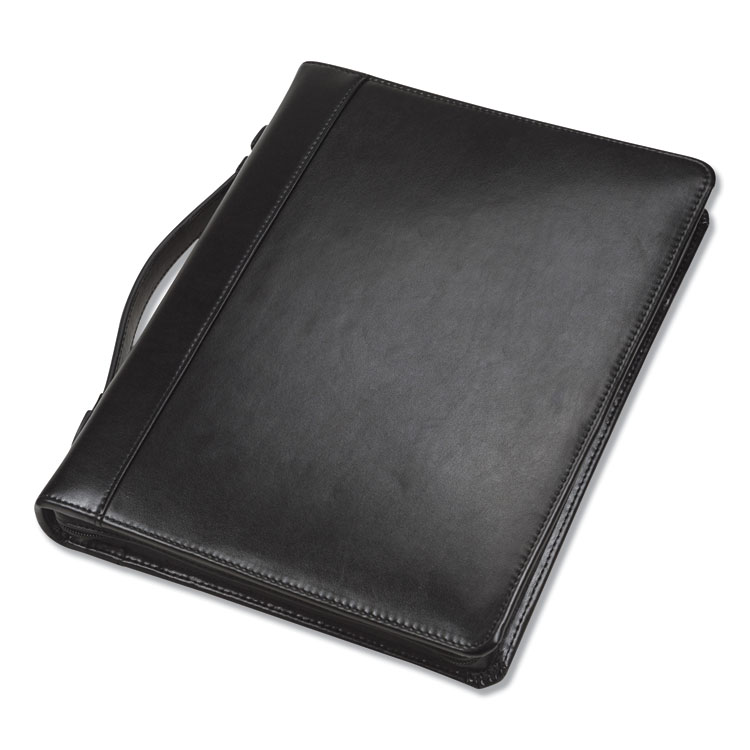 Samsill Leather Multi-Ring Zippered Portfolio, Two-Part, 1" Cap, 11 x 13 1/2, Black (SAM15540)