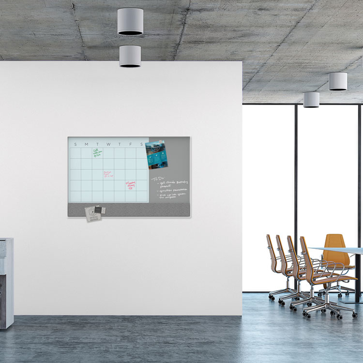 U Brands 3N1 Magnetic Glass Dry Erase Combo Board, 47 x 35, Month View, Gray/White Surface, White Aluminum Frame (UBR3198U0001)