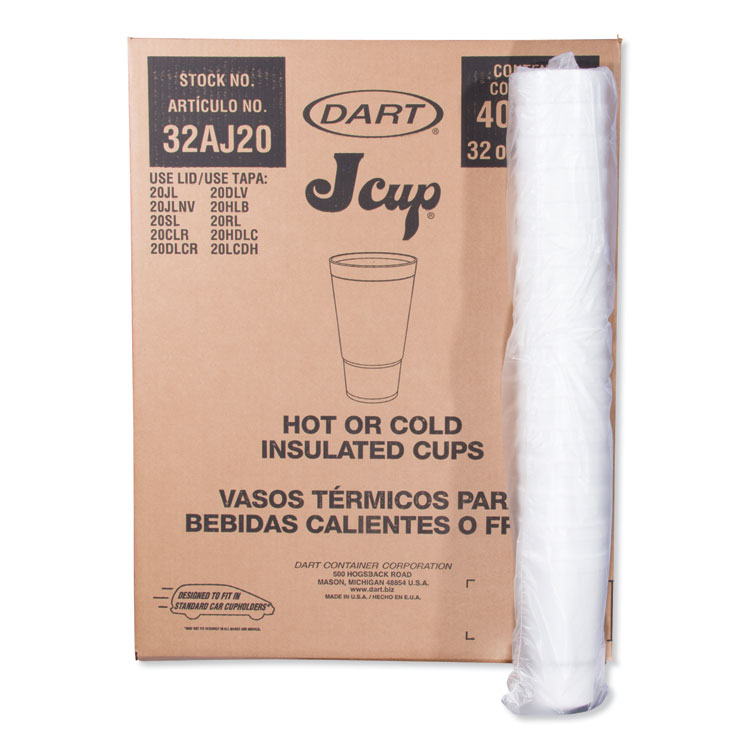Dart Foam Drink Cups, 32 oz, White, 16/Bag, 25 Bags/Carton (DCC32AJ20)
