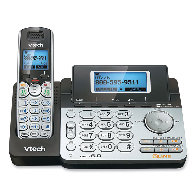 Vtech DS6151-2 Two-Handset Two-Line Cordless Phone with Answering System, Black/Silver (VTE80088300)