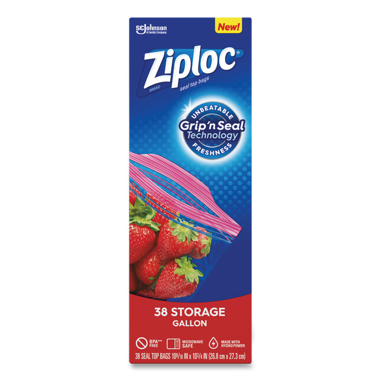 Ziploc Double Zipper Storage Bags, Triple System Seal, Gallon, 10.56" x 10.75", Clear, 38/Box (SJN314470BX)