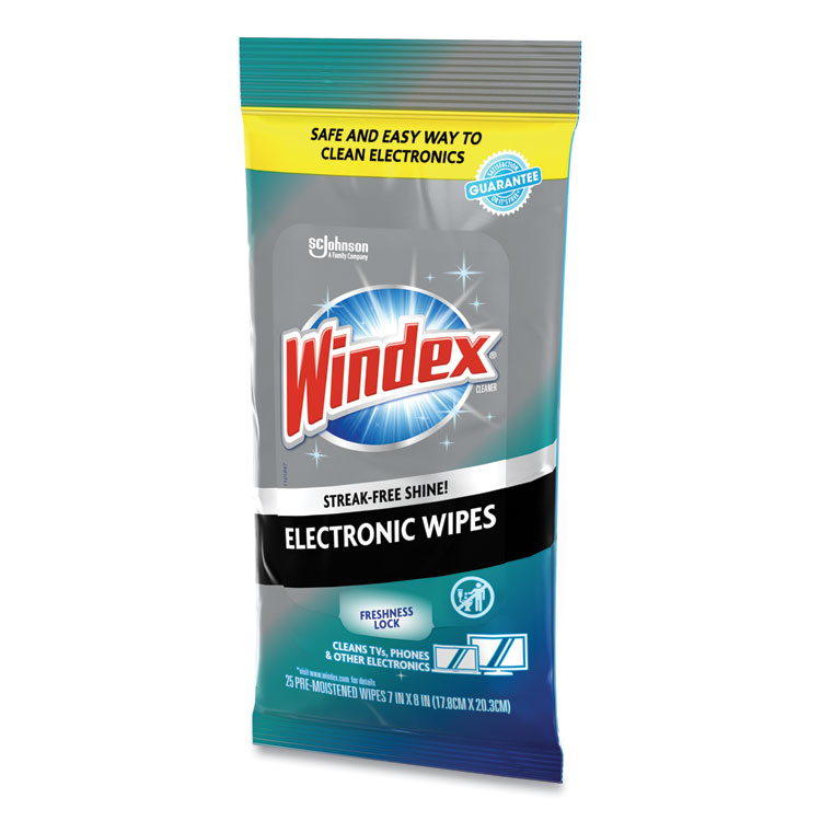 Windex Electronics Cleaner, 1-Ply, 7 x 10, Neutral Scent, White, 25 Wipes (SJN319248EA)