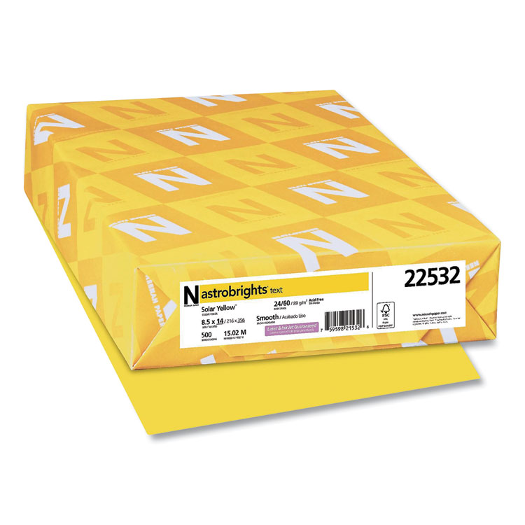 Astrobrights Color Paper, 24 lb Bond Weight, 8.5 x 14, Solar Yellow, 500/Ream (WAU22532)