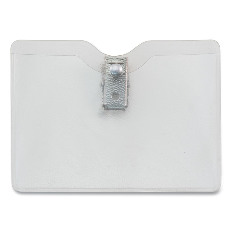 Advantus Security ID Badge Holders with Built-In Garment Clip, Horizontal, Clear, 3.75" x 3.5" Holder, 3.5" x 3" Insert, 50/Box (AVT75412)