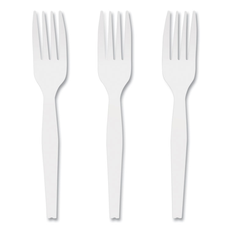 Perk Mediumweight Plastic Cutlery, Fork, White, 1,000/Pack (PRK24390989)