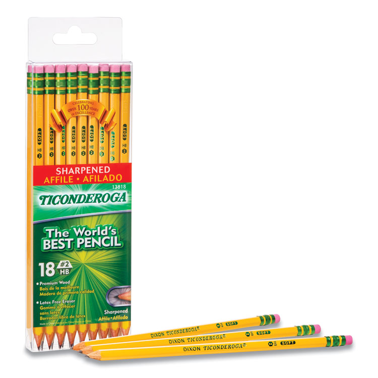 Ticonderoga Pre-Sharpened Pencil, HB (#2), Black Lead, Yellow Barrel, 18/Pack (DIX13818)