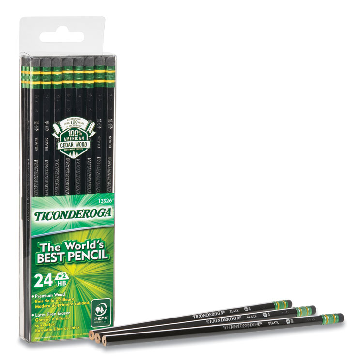 Ticonderoga Pencils, HB (#2), Black Lead, Black Barrel, 24/Pack (DIX13926)