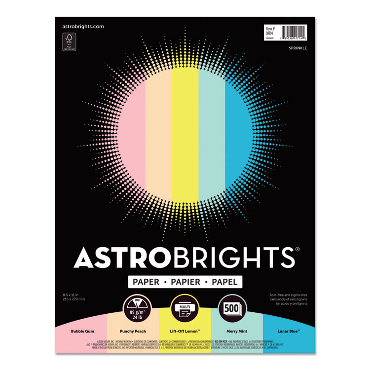 Astrobrights Color Paper, 24 lb Bond Weight, 8.5 x 11, Assorted Colors, 500/Ream (WAU91714)