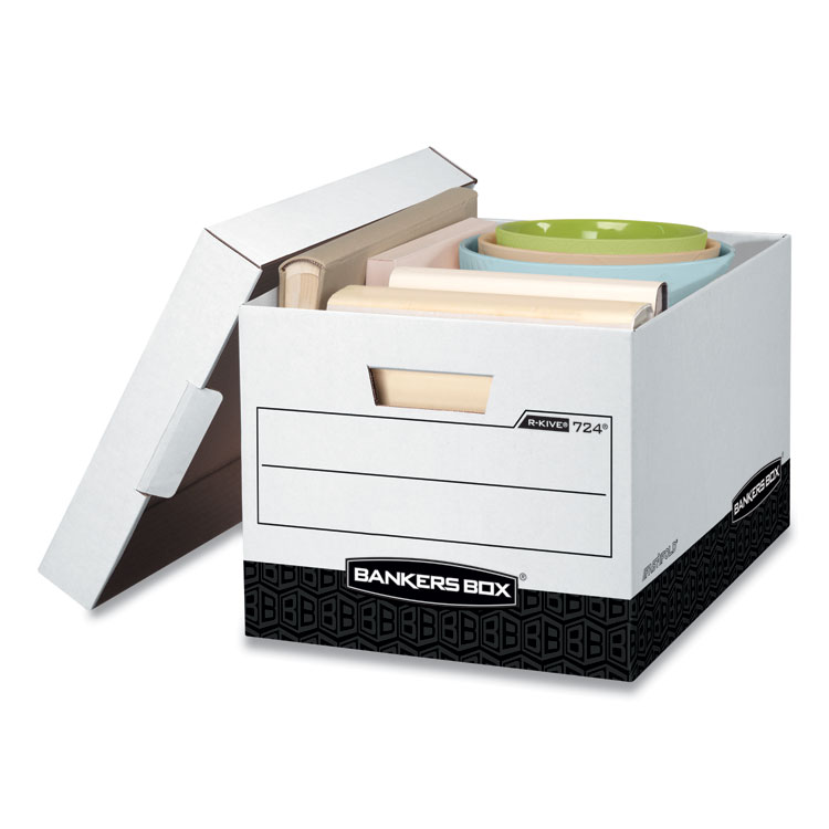 Bankers Box R-KIVE Heavy-Duty Storage Boxes, Letter/Legal Files, 12.75" x 16.5" x 10.38", White/Black, 12/Carton (FEL00724)