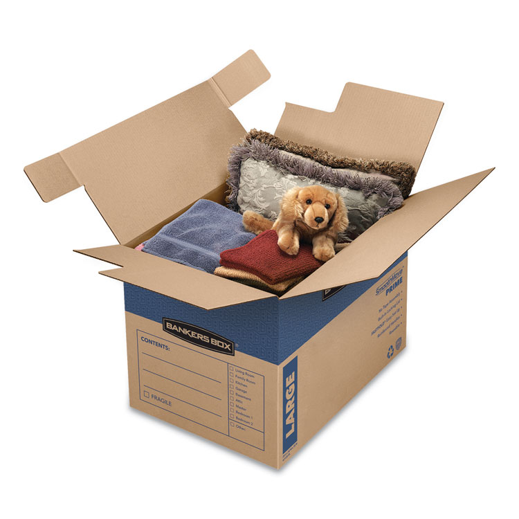 Bankers Box SmoothMove Prime Moving/Storage Boxes, Hinged Lid, Regular Slotted Container (RSC), 18" x 24" x 18", Brown/Blue, 6/Carton (FEL0062901)