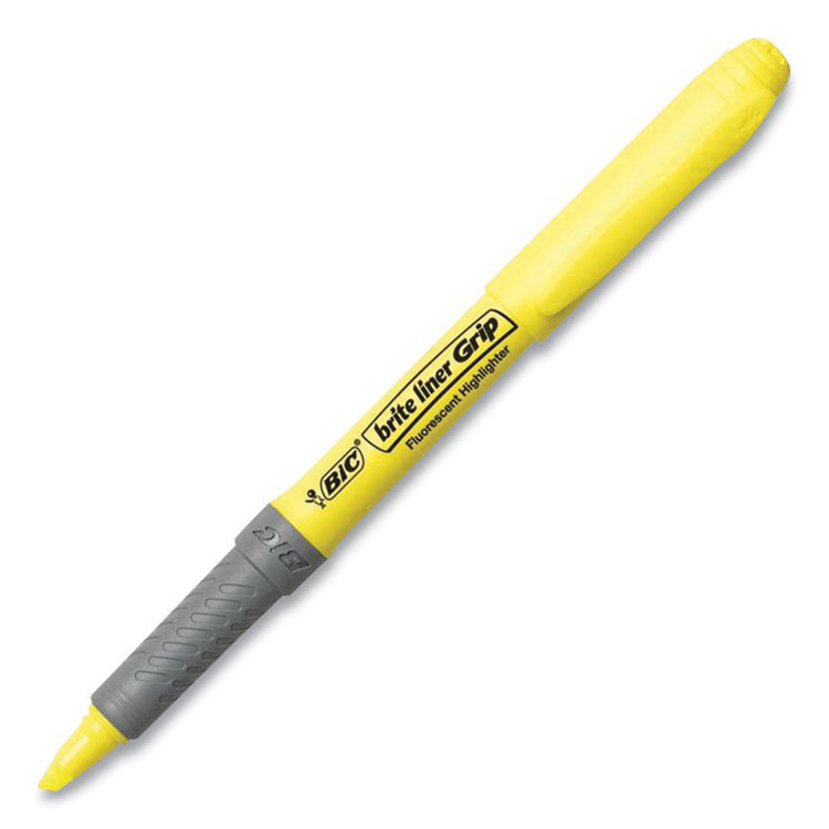 BIC Brite Liner Grip Pocket Highlighter, Fluorescent Yellow Ink, Chisel Tip, Yellow/Black/Silver Barrel, 5/Pack (BIC31289)