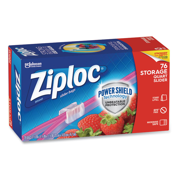 Ziploc Slider Storage Bags, Quart, 5.88" x 1.88" x 7.88", Clear, 76 Bags/Box, 9 Boxes/Carton (SJN316490)