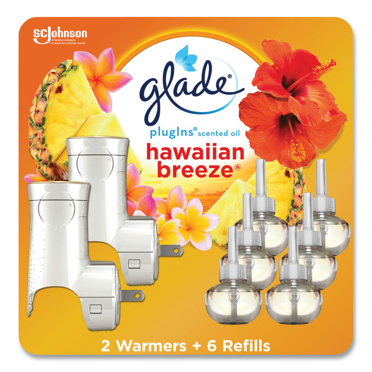 Glade Plugin Scented Oil, Hawaiian Breeze, 0.67 oz, 2 Warmers and 6 Refills/Pack (SJN319962)
