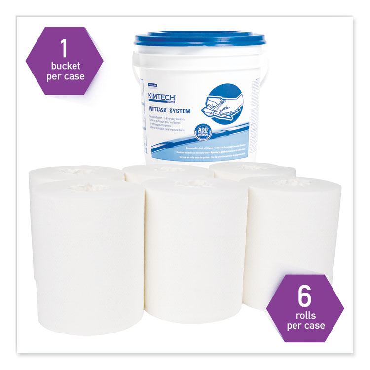 All Power Clean Wipers for Disinfectants, Sanitizers,Solvents WetTask Customizable Wet Wipe System, 140/Roll, 6 Rolls/1 Bucket/CT (KCC0621102)