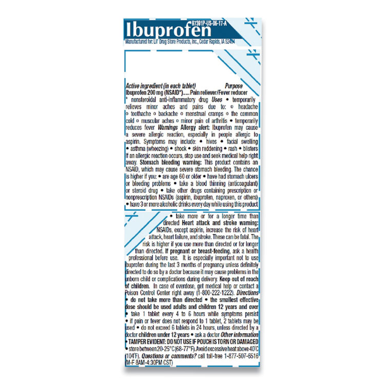 Lil' Drugstore Ibuprofen, 200 mg, Refill Pack, Two Tablets/Packet, 50 Packets/Box (LIL97197)