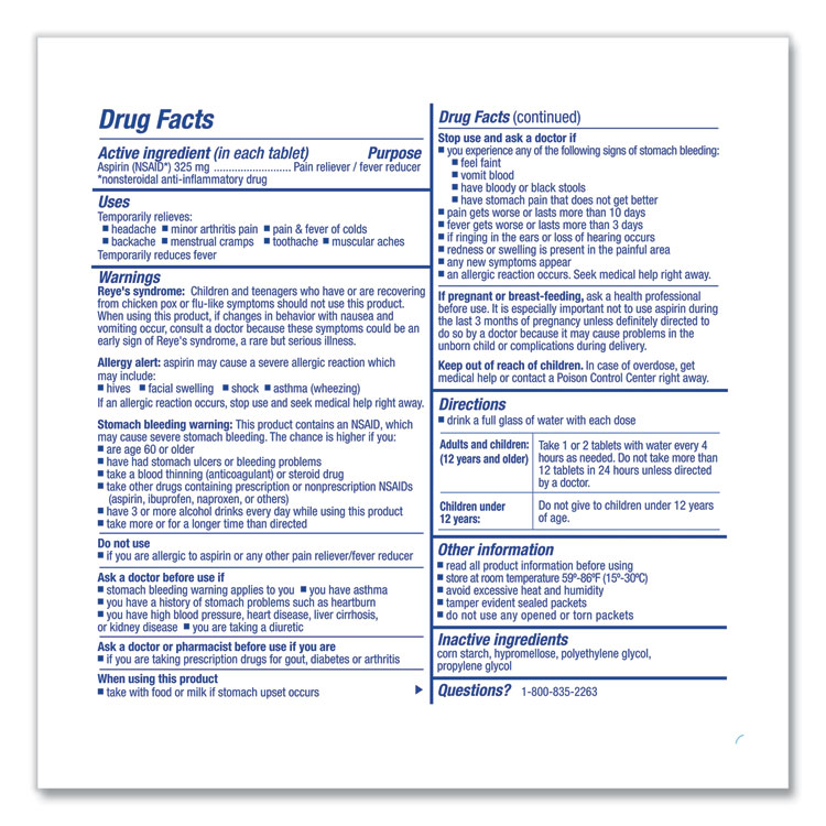 PhysiciansCare Aspirin Tablets, 250/Box (FAO54034)