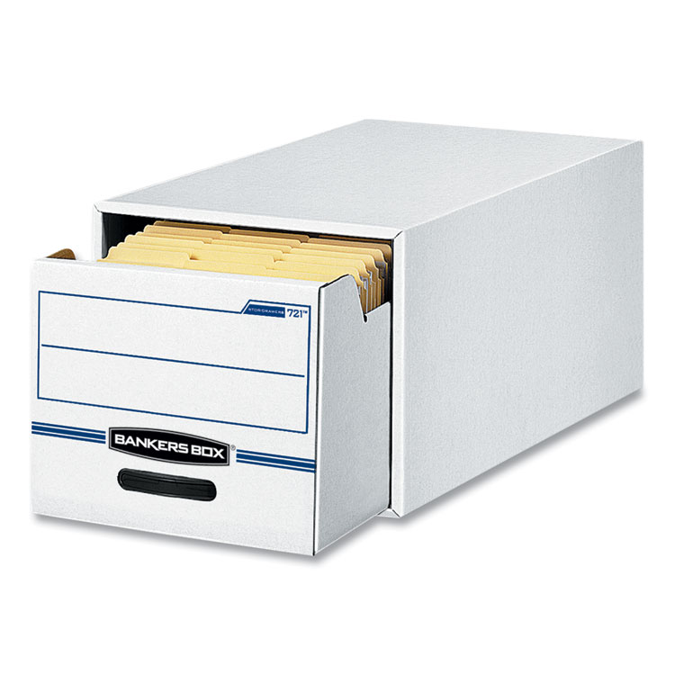 Bankers Box STOR/DRAWER Basic Space-Savings Storage Drawers, Legal Files, 16.75" x 19.5" x 11.5", White/Blue, 6/Carton (FEL00722)