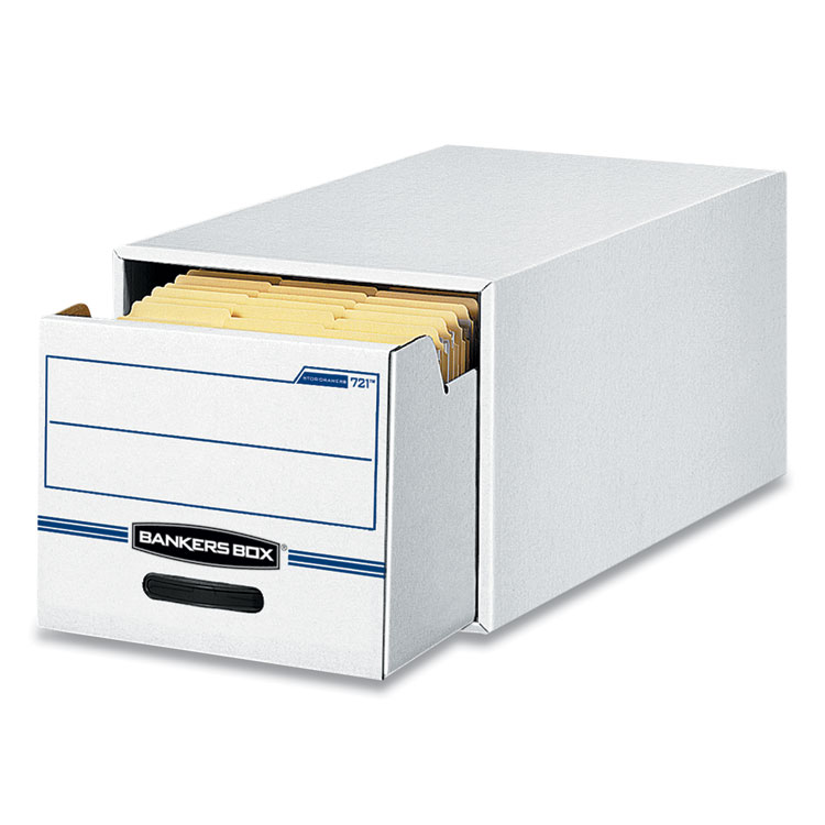 Bankers Box STOR/DRAWER Basic Space-Savings Storage Drawers, Letter Files, 14" x 25.5" x 11.5", White/Blue, 6/Carton (FEL00721)