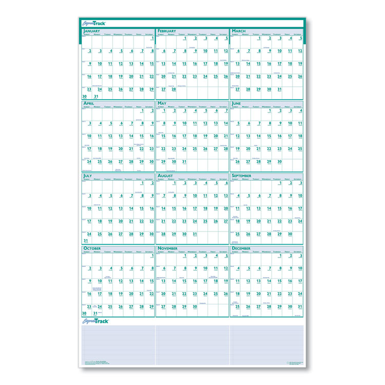 House of Doolittle Express Track Recycled Reversible/Erasable Yearly Wall Calendar, 24 x 37, White/Teal Sheets, 12-Month (Jan to Dec): 2025 (HOD392)