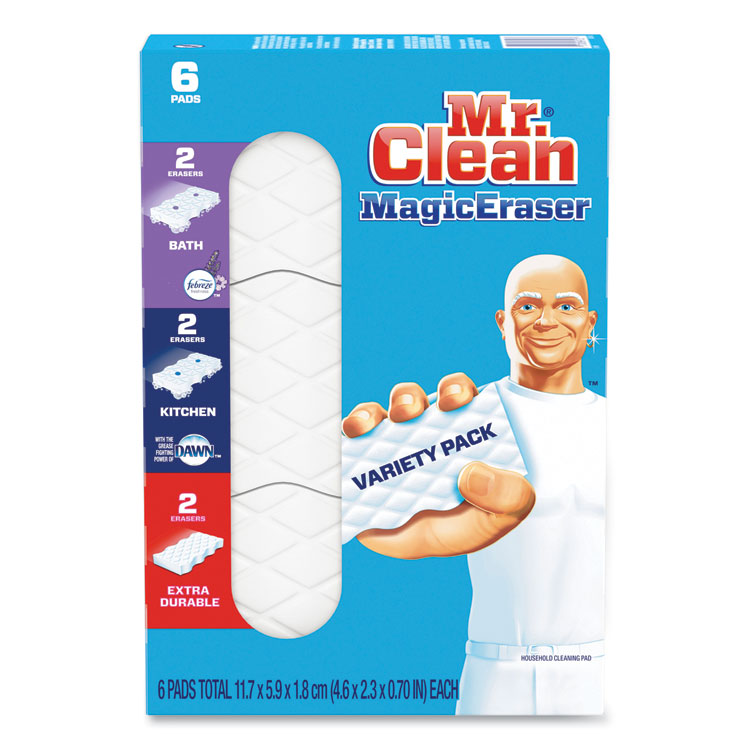 Mr. Clean Magic Eraser Variety Pack, Extra Durable; Bath; Kitchen, 4.6 x 2.3, 0.7" Thick, White, 6/Pack, 8 Packs/Carton (PGC69523)