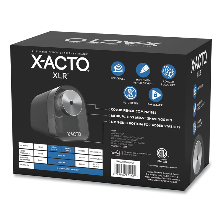 X-ACTO Model 1818 XLR Office Electric Pencil Sharpener, AC-Powered, 3.5 x 5.5 x 4.5, Black/Silver/Smoke (EPI1818X)