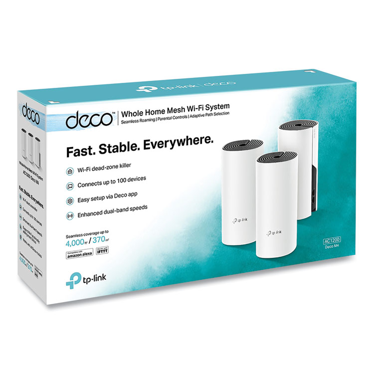 TP-Link Deco M4 AC1200 Whole Home Mesh Wi-Fi System, 2 Ports, Dual-Band 2.4 GHz/5 GHz (TPLDECOM43PACK)