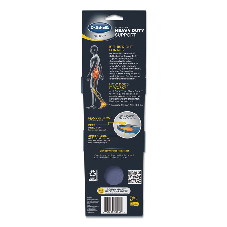 Dr. Scholl's Pain Relief Orthotic Heavy Duty Support Insoles, Men Sizes 8 to 14, Gray/Blue/Orange/Yellow, Pair (DSC59048)