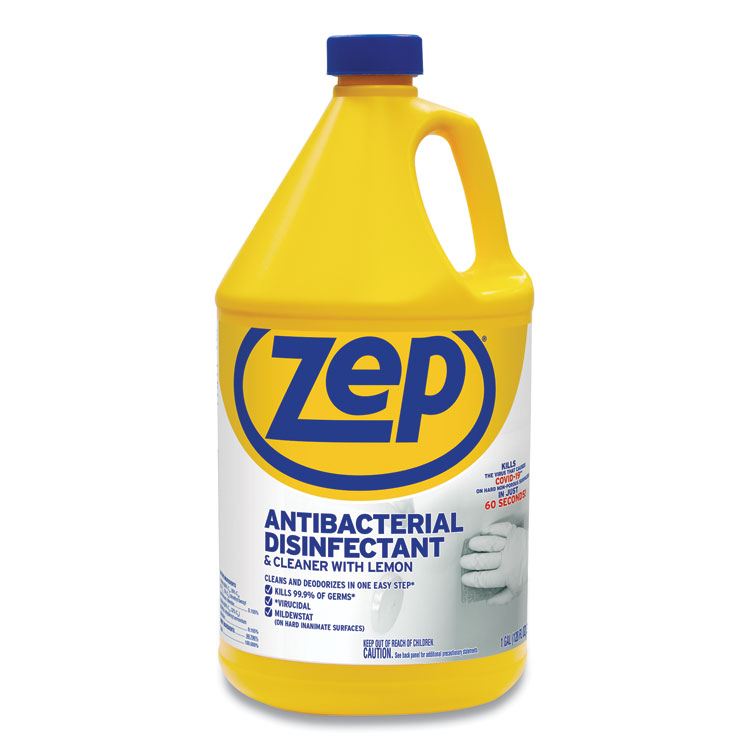 Zep Commercial Antibacterial Disinfectant, Lemon Scent, 1 gal, 4/Carton (ZPEZUBAC128CT)